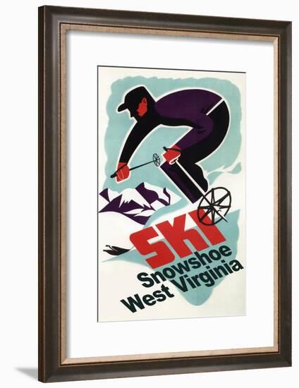 Snowshoe, West Virginia - Vintage Skier-Lantern Press-Framed Art Print