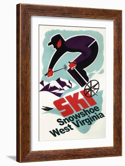 Snowshoe, West Virginia - Vintage Skier-Lantern Press-Framed Art Print