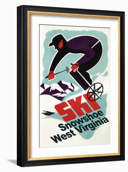 Snowshoe, West Virginia - Vintage Skier-Lantern Press-Framed Art Print