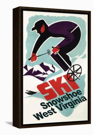 Snowshoe, West Virginia - Vintage Skier-Lantern Press-Framed Stretched Canvas