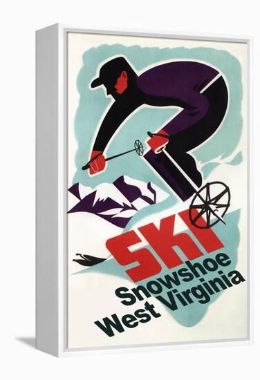 Snowshoe, West Virginia - Vintage Skier-Lantern Press-Framed Stretched Canvas