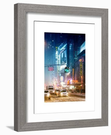 Snowstorm on 42nd Street in Times Square by Night-Philippe Hugonnard-Framed Art Print