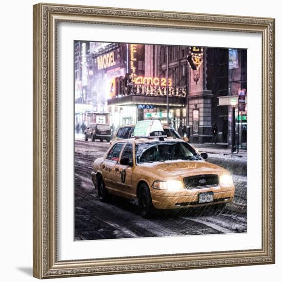 Snowstorm on 42nd Street in Times Square with Yellow Cab by Night-Philippe Hugonnard-Framed Photographic Print