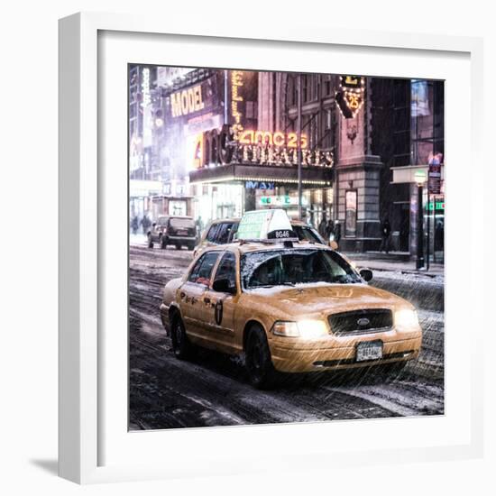 Snowstorm on 42nd Street in Times Square with Yellow Cab by Night-Philippe Hugonnard-Framed Photographic Print