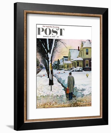 "Snowy Ambush" Saturday Evening Post Cover, January 24, 1959-John Falter-Framed Giclee Print