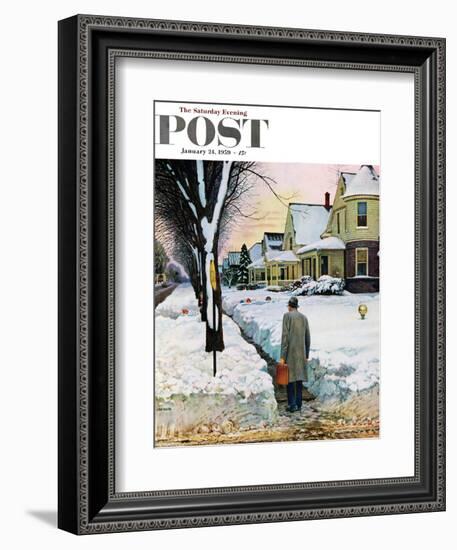 "Snowy Ambush" Saturday Evening Post Cover, January 24, 1959-John Falter-Framed Giclee Print