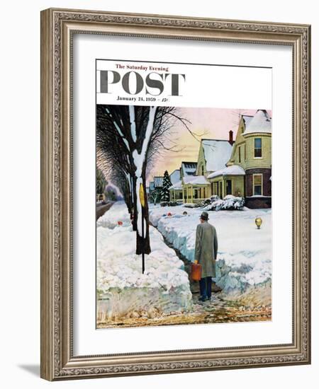 "Snowy Ambush" Saturday Evening Post Cover, January 24, 1959-John Falter-Framed Giclee Print