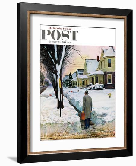 "Snowy Ambush" Saturday Evening Post Cover, January 24, 1959-John Falter-Framed Giclee Print