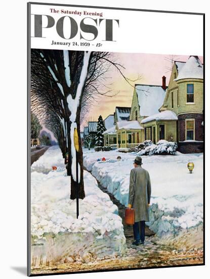 "Snowy Ambush" Saturday Evening Post Cover, January 24, 1959-John Falter-Mounted Giclee Print