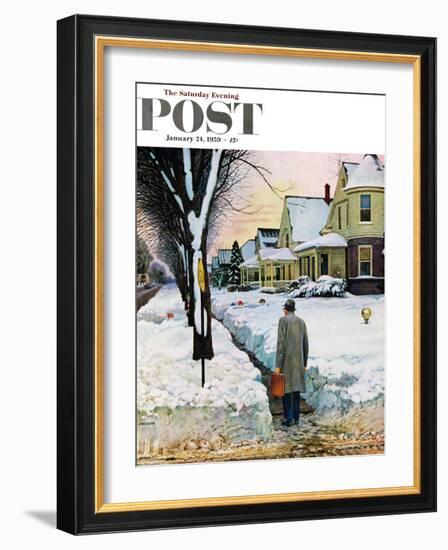 "Snowy Ambush" Saturday Evening Post Cover, January 24, 1959-John Falter-Framed Giclee Print