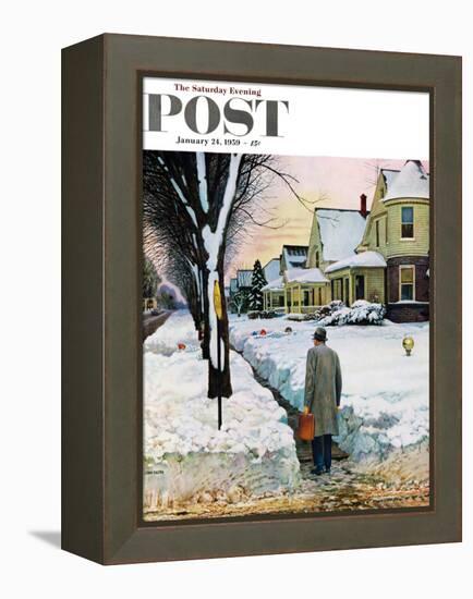 "Snowy Ambush" Saturday Evening Post Cover, January 24, 1959-John Falter-Framed Premier Image Canvas