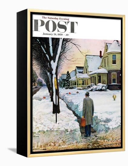 "Snowy Ambush" Saturday Evening Post Cover, January 24, 1959-John Falter-Framed Premier Image Canvas