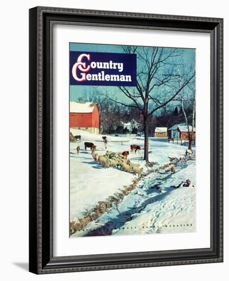 "Snowy Barnyard," Country Gentleman Cover, February 1, 1948-J.c. Allen-Framed Giclee Print