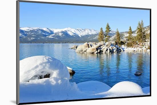 Snowy Covered Lake Tahoe Shore-null-Mounted Art Print