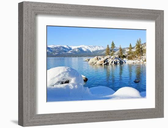 Snowy Covered Lake Tahoe Shore-null-Framed Art Print