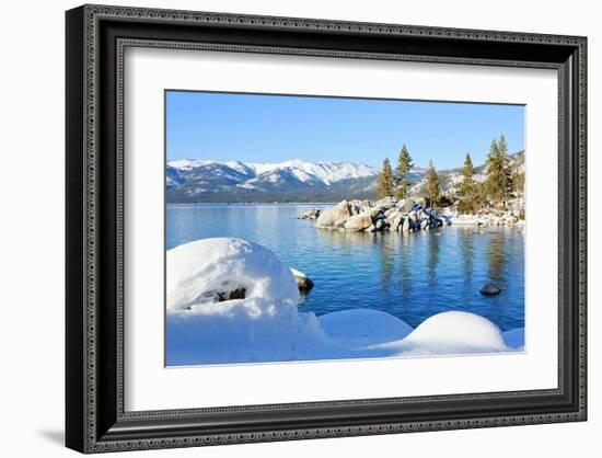 Snowy Covered Lake Tahoe Shore-null-Framed Art Print