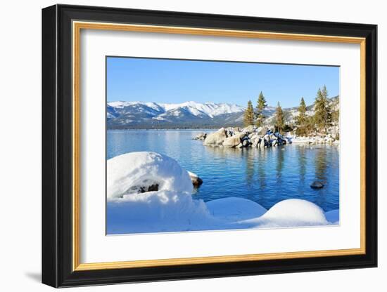 Snowy Covered Lake Tahoe Shore-null-Framed Art Print