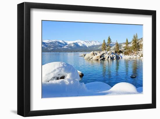 Snowy Covered Lake Tahoe Shore-null-Framed Art Print