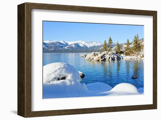 Snowy Covered Lake Tahoe Shore-null-Framed Art Print