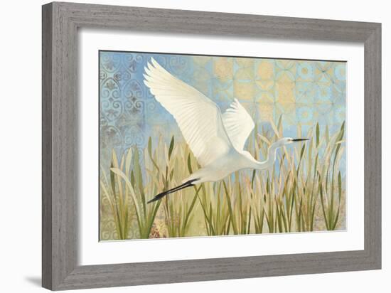 Snowy Egret in Flight v2-Kathrine Lovell-Framed Art Print