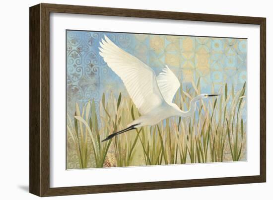 Snowy Egret in Flight v2-Kathrine Lovell-Framed Art Print