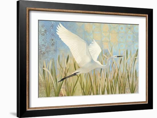 Snowy Egret in Flight v2-Kathrine Lovell-Framed Art Print