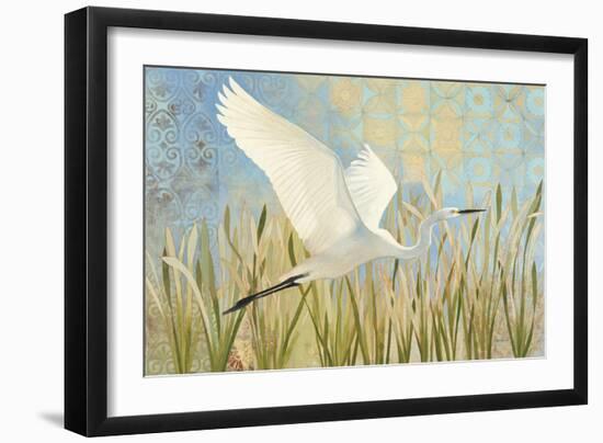 Snowy Egret in Flight v2-Kathrine Lovell-Framed Art Print