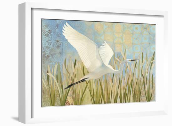 Snowy Egret in Flight v2-Kathrine Lovell-Framed Art Print