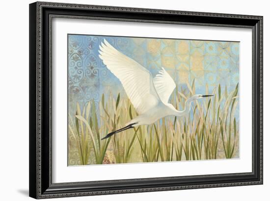 Snowy Egret in Flight v2-Kathrine Lovell-Framed Art Print