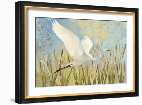 Snowy Egret in Flight v2-Kathrine Lovell-Framed Art Print