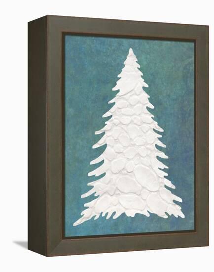 Snowy Fir Tree on Blue-Cora Niele-Framed Premier Image Canvas