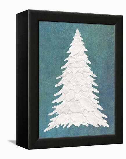 Snowy Fir Tree on Blue-Cora Niele-Framed Premier Image Canvas