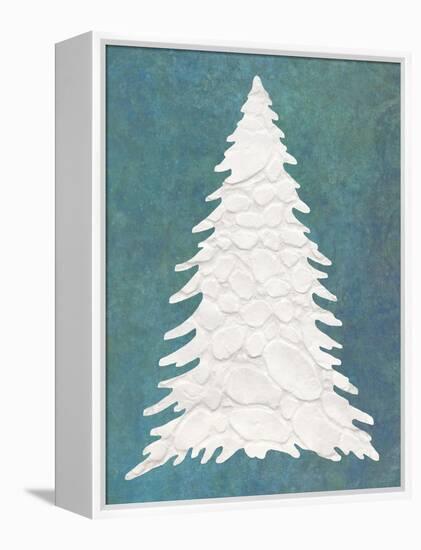 Snowy Fir Tree on Blue-Cora Niele-Framed Premier Image Canvas