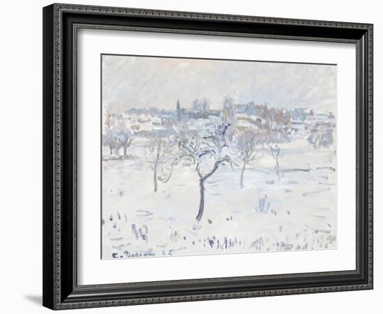 Snowy Landscape at Eragny with an Apple Tree, 1895-Camille Pissarro-Framed Giclee Print