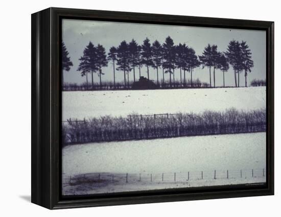 Snowy Landscape Frames Single American Tank Moving Along Distant Road During Battle of the Bulge-George Silk-Framed Premier Image Canvas