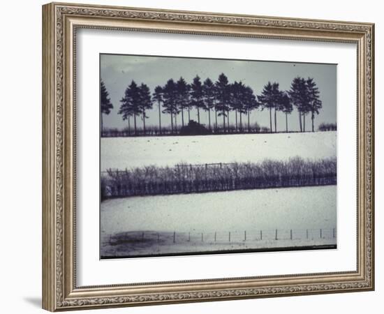 Snowy Landscape Frames Single American Tank Moving Along Distant Road During Battle of the Bulge-George Silk-Framed Photographic Print