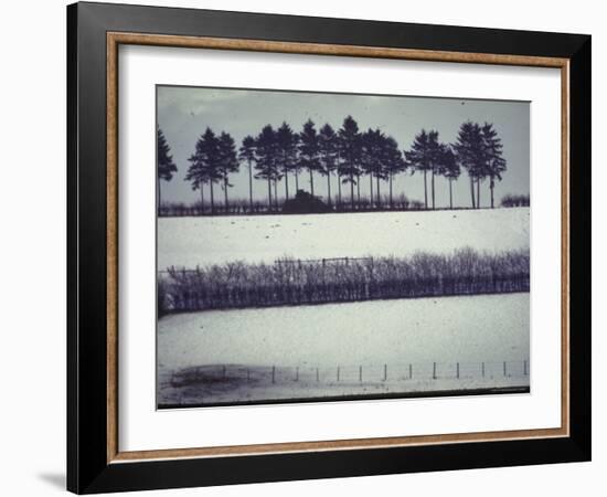 Snowy Landscape Frames Single American Tank Moving Along Distant Road During Battle of the Bulge-George Silk-Framed Photographic Print