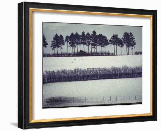 Snowy Landscape Frames Single American Tank Moving Along Distant Road During Battle of the Bulge-George Silk-Framed Photographic Print