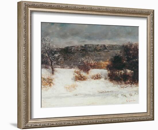 Snowy Landscape (Vallée De La Loue), C.1876 (Oil on Canvas)-Gustave Courbet-Framed Giclee Print