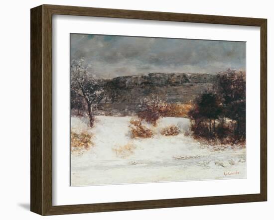 Snowy Landscape (Vallée De La Loue), C.1876 (Oil on Canvas)-Gustave Courbet-Framed Giclee Print