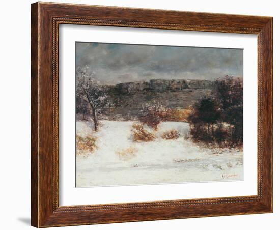 Snowy Landscape (Vallée De La Loue), C.1876 (Oil on Canvas)-Gustave Courbet-Framed Giclee Print