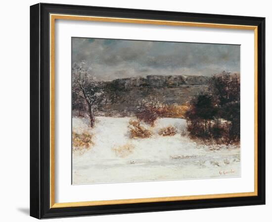 Snowy Landscape (Vallée De La Loue), C.1876 (Oil on Canvas)-Gustave Courbet-Framed Giclee Print