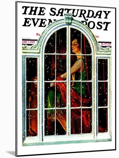 "Snowy Night," Saturday Evening Post Cover, January 5, 1929-Elbert Mcgran Jackson-Mounted Giclee Print