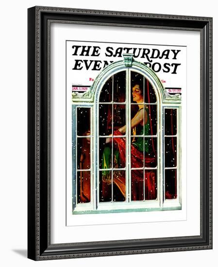 "Snowy Night," Saturday Evening Post Cover, January 5, 1929-Elbert Mcgran Jackson-Framed Giclee Print