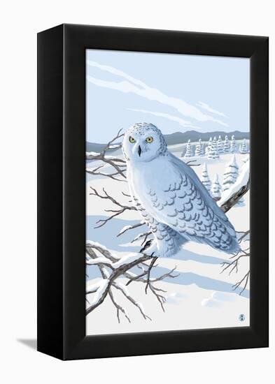 Snowy Owl-Lantern Press-Framed Stretched Canvas