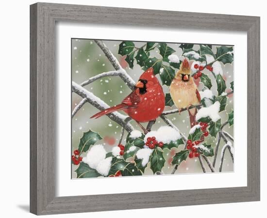 Snowy Perch - Cardinals-William Vanderdasson-Framed Giclee Print