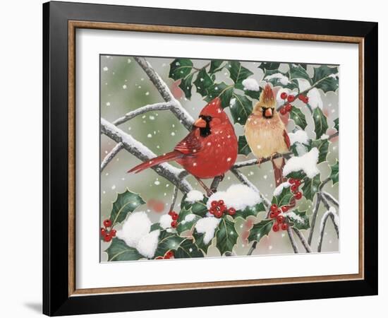 Snowy Perch - Cardinals-William Vanderdasson-Framed Giclee Print