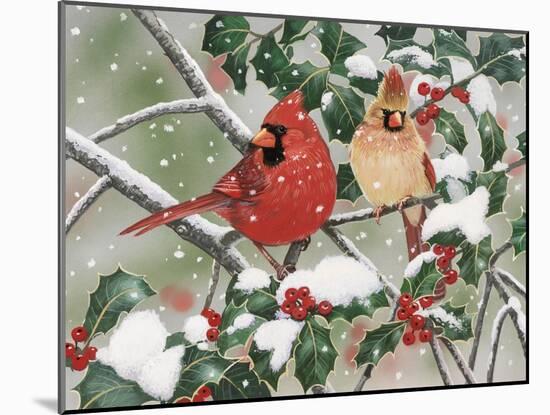 Snowy Perch - Cardinals-William Vanderdasson-Mounted Giclee Print