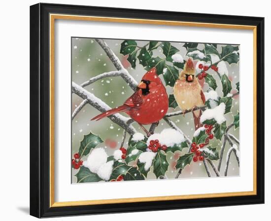 Snowy Perch - Cardinals-William Vanderdasson-Framed Giclee Print