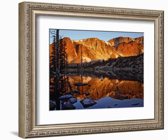Snowy Range Reflected in Mirror Lake-Steve Terrill-Framed Photographic Print
